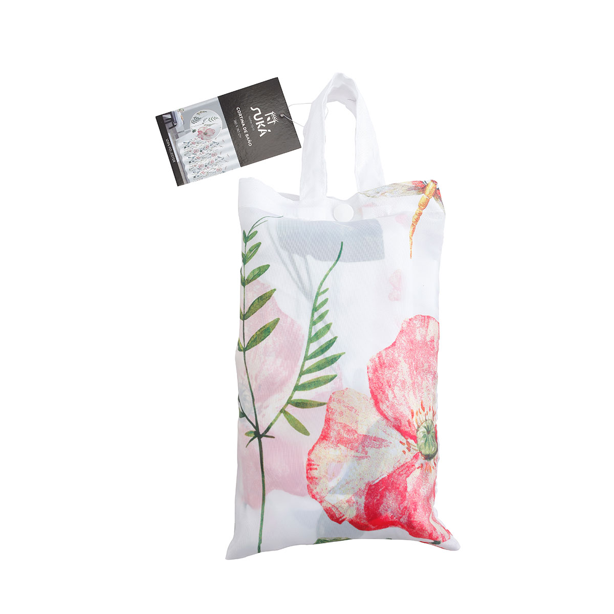 CORTINA DE BAÑO POLIESTER ESTAMPADA FLOWERS 180X180CM C/12 GANCHOS 90GSM - Image 2